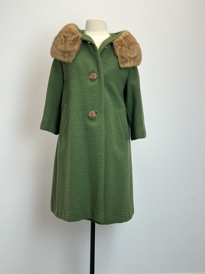 Vintage 1950's/1960's Green Wool Coat with Fur Collar