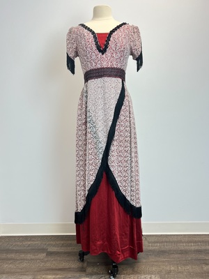 1910's/Titanic Red Evening Gown with White Lace Overlay