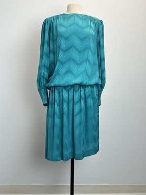 1980's Teal Silk Drop Waist Dress