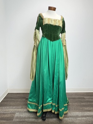Exquisite Costumes:: Exquisite Costumes:: Green Velvet and Satin Medieval  Dress with Chiffon Hanging Sleeves