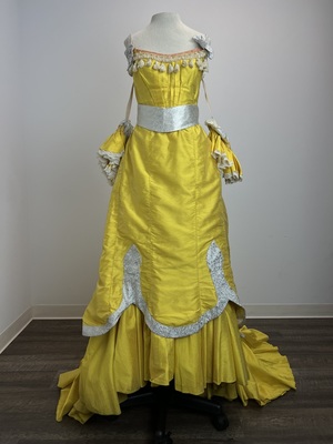 Bright Yellow and Silver Bustle Victorian Evening Gown