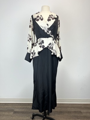 Ascot Black Dress with Black Floral Peplum and Collar