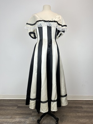 Ascot Black and White Stripe Dress with White Shawl Collar