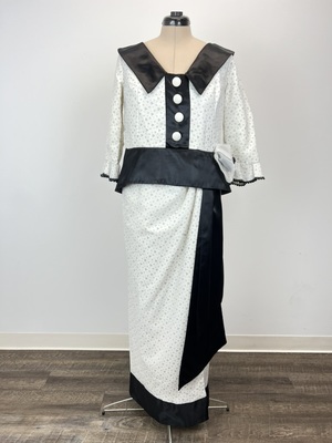 Ascot White Dress with Black Collar and Sash