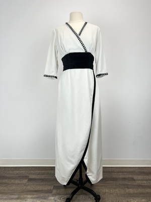 Ascot Crossover White Dress with Black Sash