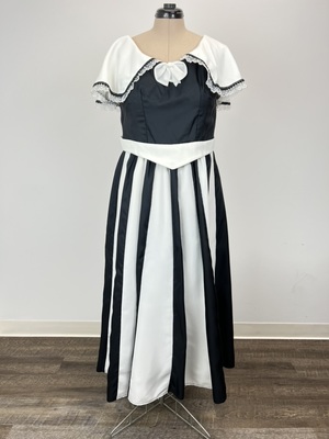 Ascot Black and White Stripe Dress with Shawl Collar