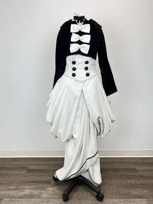 Ascot Bow Dress with Short Black Overcoat