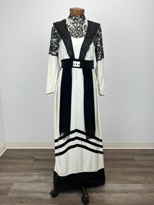 Ascot White Dress with Black Lace Overlay