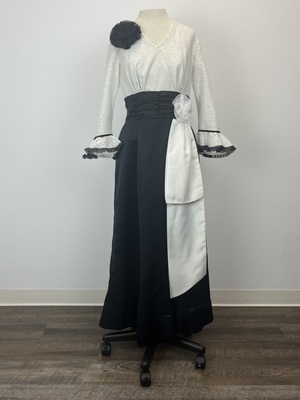 Ascot Black and White Dress with Black Flower and White Sash