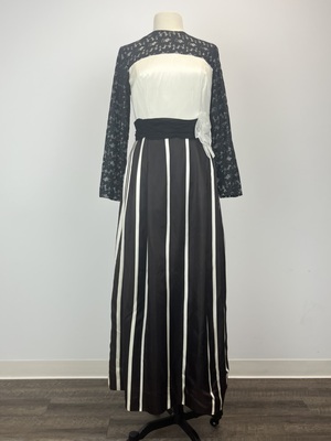 Ascot Black and White Striped Skirt with Black Lace Sleeves