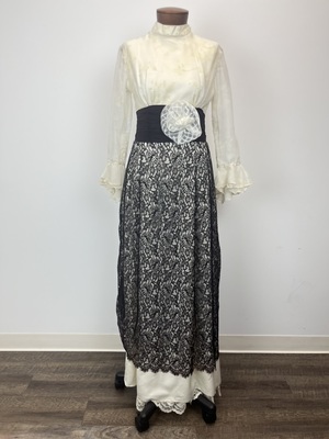 Ascot White Dress with Black Lace Apron