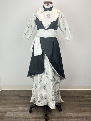 Ascot White Dress with Black Flowers and Apron