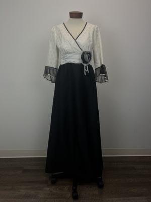 Ascot Dress with White Crossover Front and Black Skirt