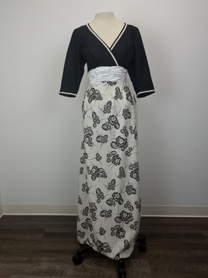 Ascot Dress with White Floral Skirt and Black Crossover Top