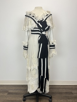 Ascot White Lacey Dress with Large Black Vertical Bow