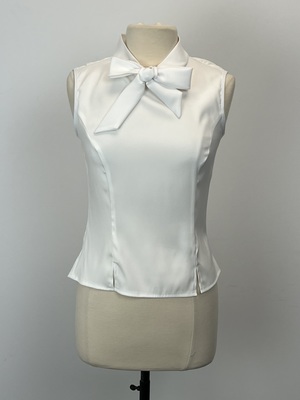 White Sleeveless Shirt with White Bowtie