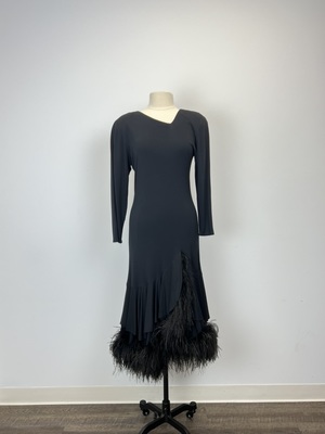 Vintage Black Evening Dress with Ostrich Feather Hem