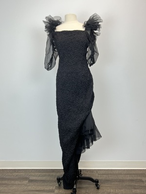Vintage 1980's Black Asymmetric Evening Gown