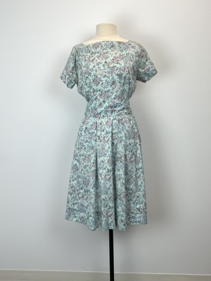 Vintage Sky Blue Cotton Floral Day Dress