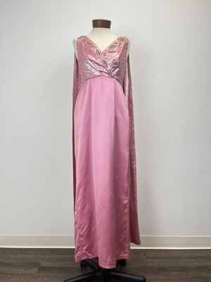 1960s Pink Satin and Brocade Evening Gown