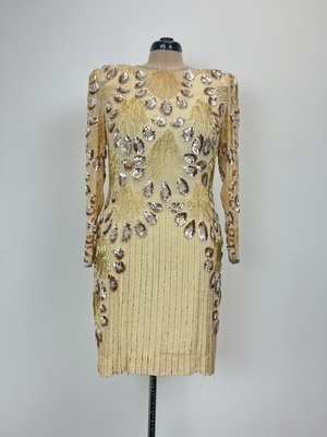 1980s Gold Beaded Evening Dress