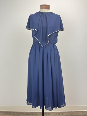 Cobalt Blue Chiffon Dress with Cape Collar