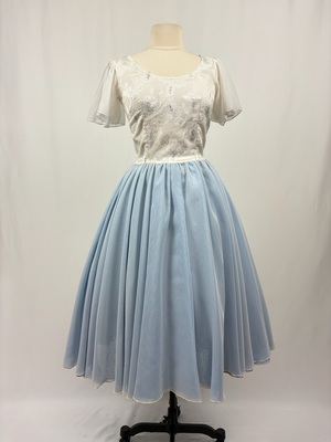 1960's Light Blue and White Chiffon Cocktail Dress