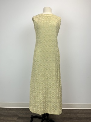 60's Lime and Gold Brocade Evening Gown