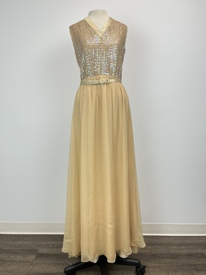 60's Beige Sequin and Chiffon Evening Gown