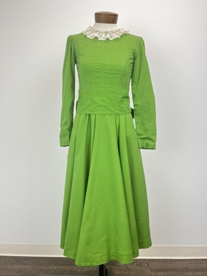 1960's Lime Green Cotton Day Dress with Lace Collar