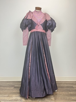 Victorian Mauve and Eggplant Silk Dress with Leg of Mutton Sleeves 