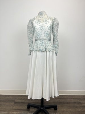 1980s Evening Dress with Blue Floral Lace Top