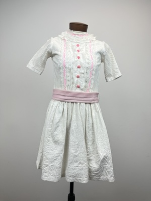 White Eyelet Short Dress with Pink Sash