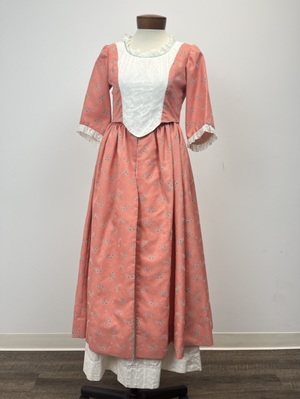 18th Century Peach Floral and White Eyelet Dress