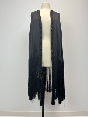 Vintage Black Silk Fringe Shawl