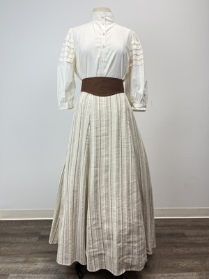 Victorian Beige Linen Striped Skirt Ensemble