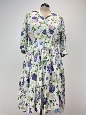 Vintage 1950's Purple Flower Cotton House Dress