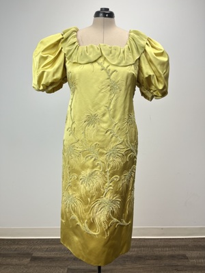 Vintage Yellow Silk Flower Applique Cocktail Dress