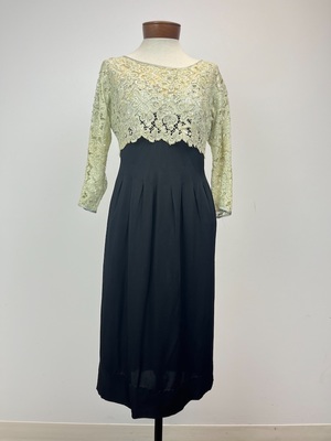 Vintage 1960's French Lace and Black Skirt Cocktail Dress