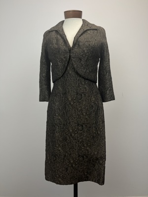 Vintage 1960's Bronze Brocade Cocktail Sheah Dress and Jacket