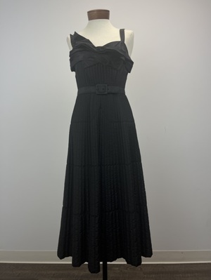 Vintage 1950's Black Quilted Cocktail Dress with Bow