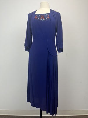 Vintage 1940's Blue Magenta Elegant Day Dress