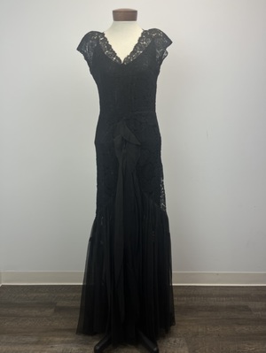 Vintage 1940's Floor Length Black Lace Evening Gown