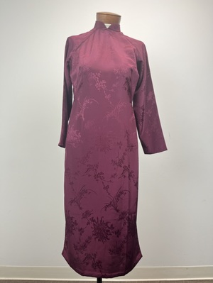 Wine Silk Cheongsam Dress