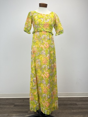 Vintage 1960's Yellow Floral Chiffon Gown