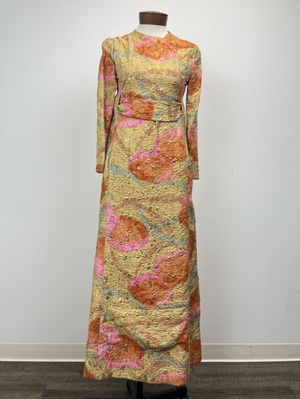 Vintage 1960's Gold Pink and Orange Evening Gown