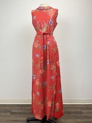 Vintage 1960's Red Orange Sequin Tunic and Pants Set