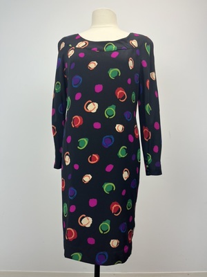 Vintage 1980's Black Multicolor Polka Dot Dress
