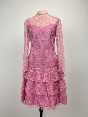 Vintage 1980's Pink Lace Dropped Waist Dress