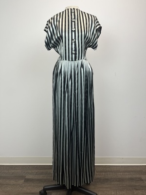 Black and Silver Stripe Straight Satin Gown